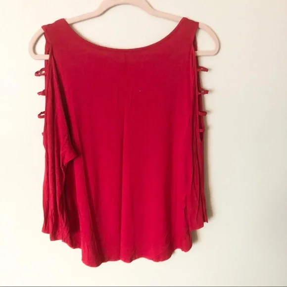 Soho New York & Company Red Strappy Open Long Sleeve Soft Tee Top - Picture 2 of 8